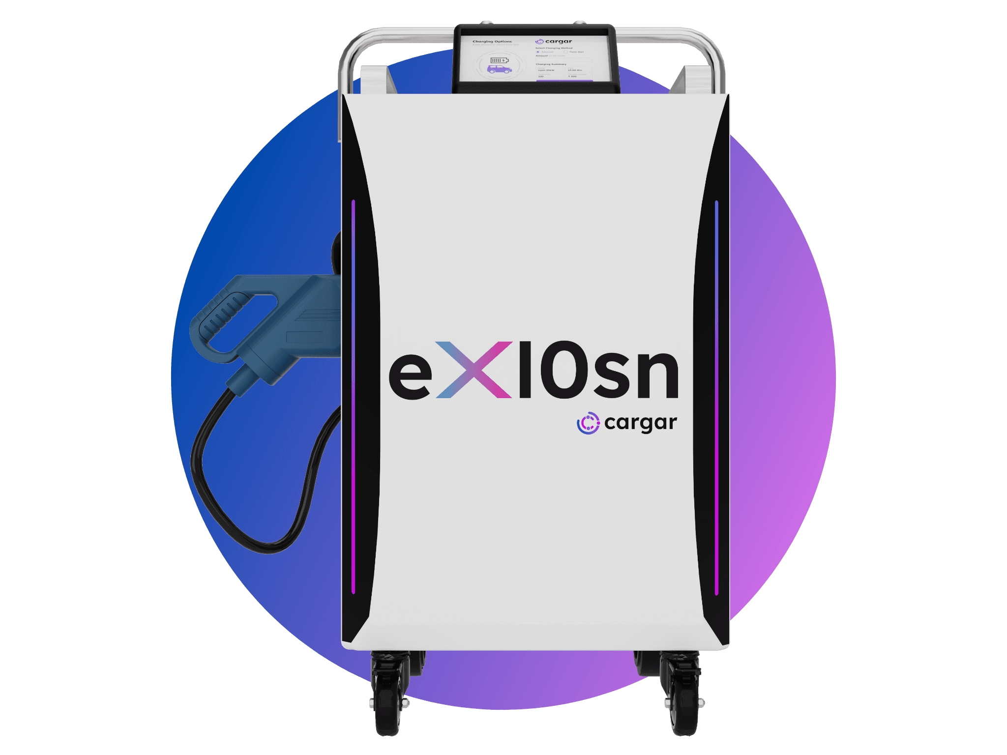 Exion Portable DC EV charger with  kW output rating, featuring advanced power management and smart connectivity for commercial EV charging stations in India