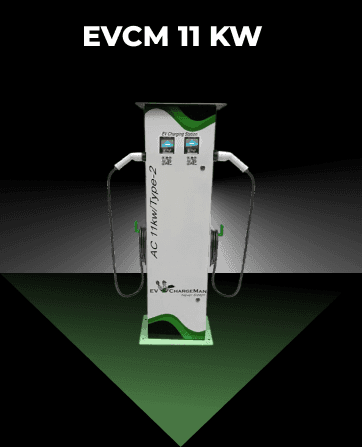 EVCM 11kW AC EV charger with 11 kW output rating, featuring advanced power management and smart connectivity for commercial EV charging stations in India