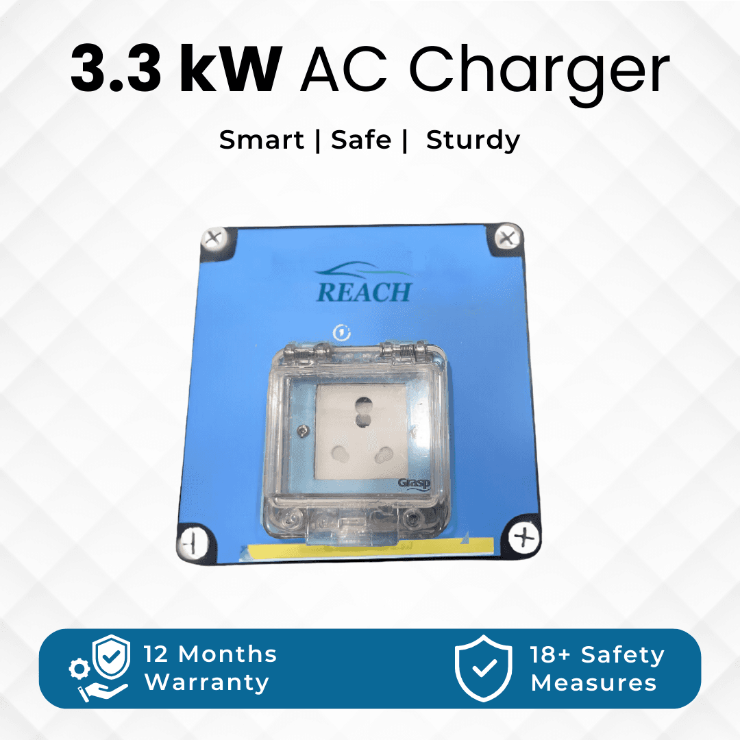 REACH 3.3 kW 3-Pin Socket AC EV Charger AC EV charger with  kW output rating, featuring advanced power management and smart connectivity for commercial EV charging stations in India