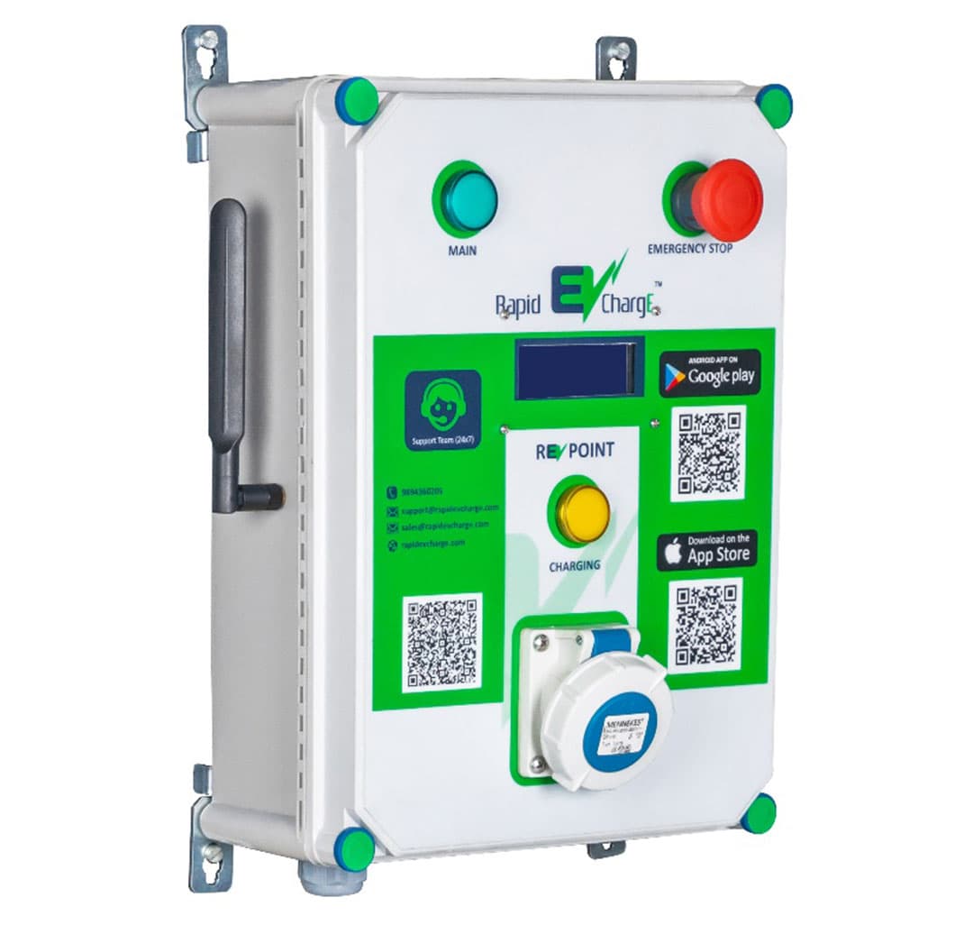 RCPAC-002 (AC Slow Charger) AC EV charger with  kW output rating, featuring advanced power management and smart connectivity for commercial EV charging stations in India