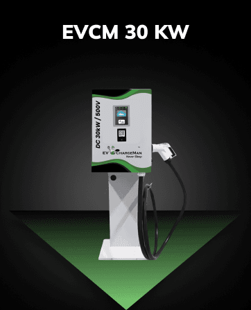 EVCM DC 30 kW DC EV charger with 20 kW output rating, featuring advanced power management and smart connectivity for commercial EV charging stations in India